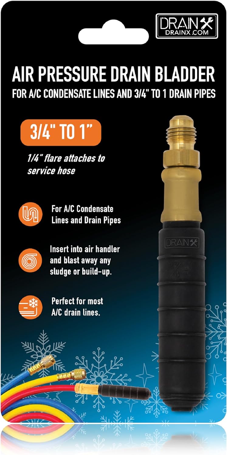 Drainx Air Pressure Drain Bladder for A/C Condensate Lines and Drain pipes (3/4"-1" Diameter)