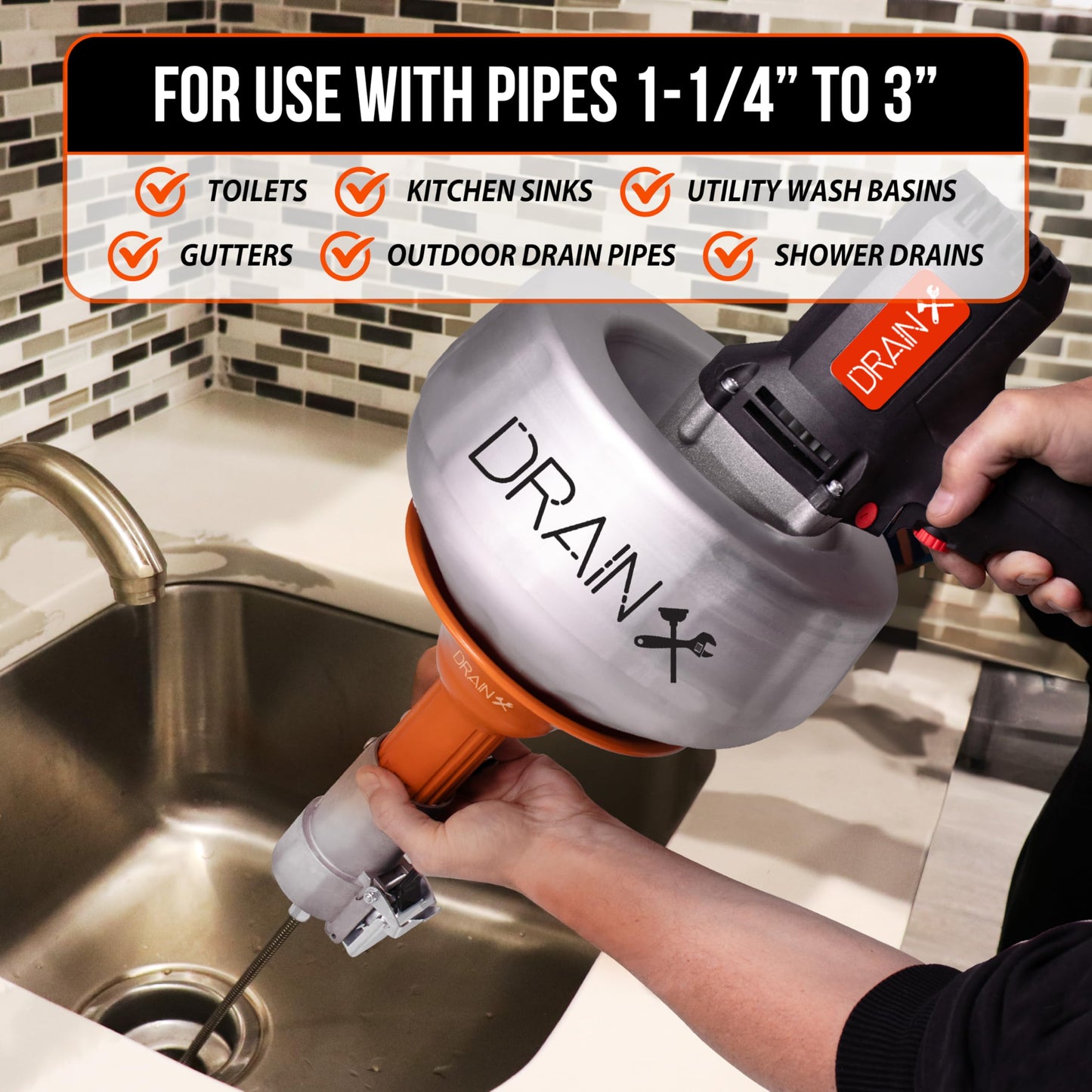 DrainX XS50 AutoDrive Electric Drain Cleaning Machine, 1/4" Cable, 50 FT