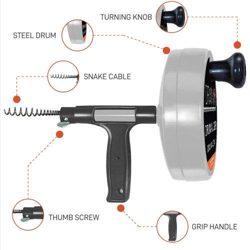 Metal Drain Auger, 50 FT, Grey