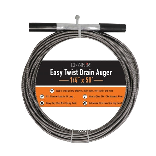 1/4"" x 50' Easy Twist Drain Auger Plumbing Cables