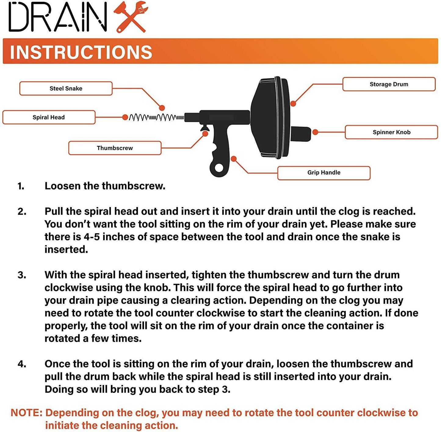 25-Ft Drain Plumbing Snake Auger Drain Clog Removal Tool