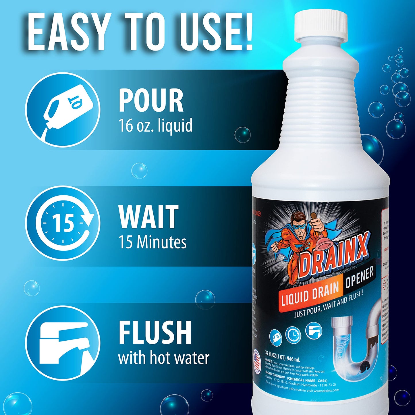 Liquid Drain Opener Solution, 1 Quart, 32 fl oz