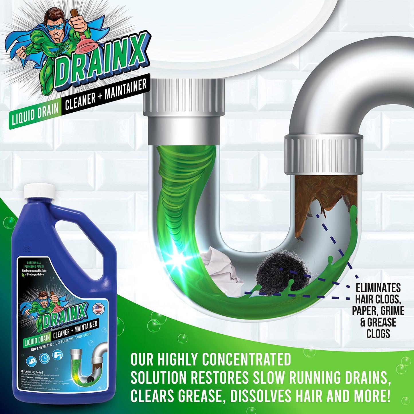 Drain Cleaner and Maintainer Solution, 1 Quart, 32 fl oz
