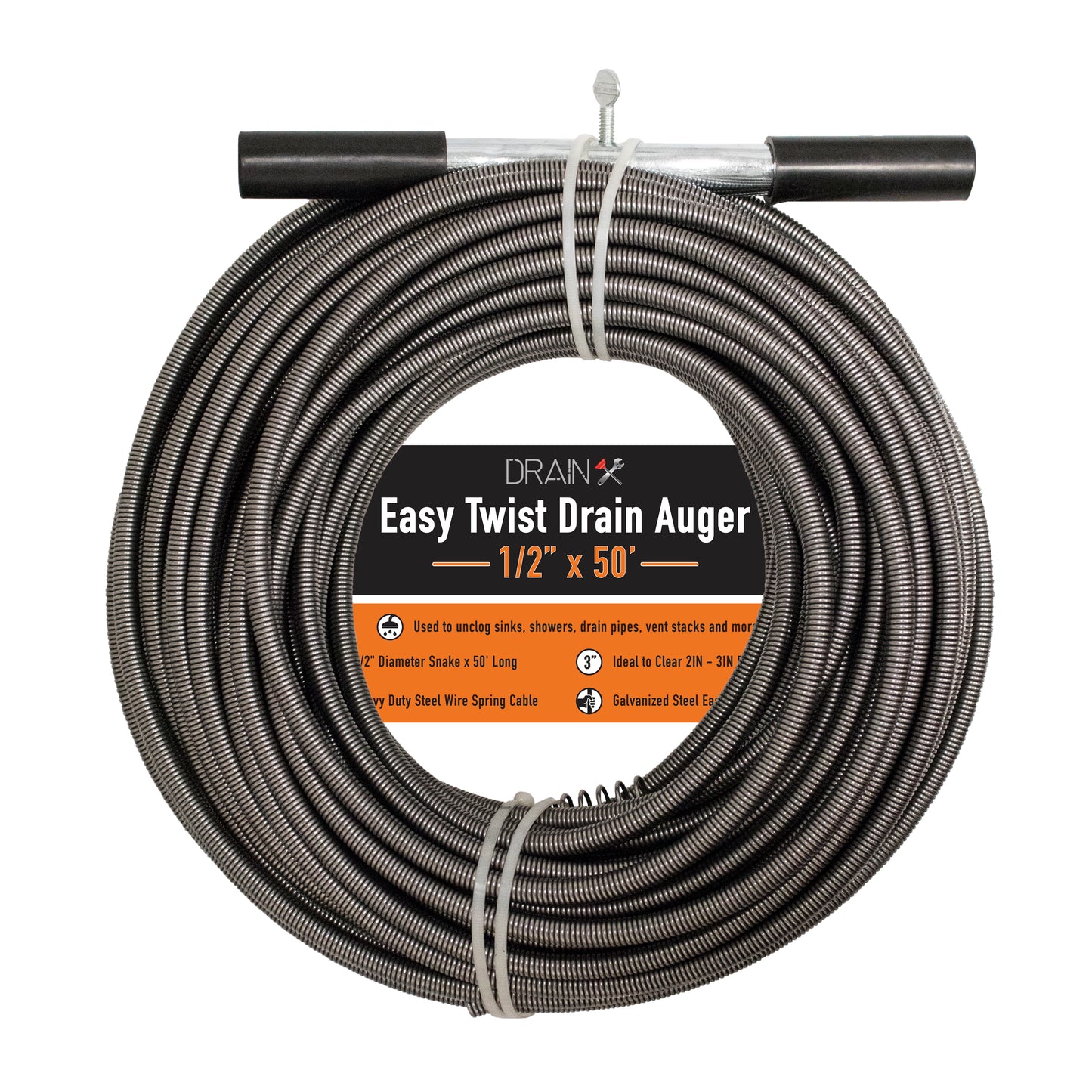 50ft Easy Twist Drain Auger (1/2" Diameter)