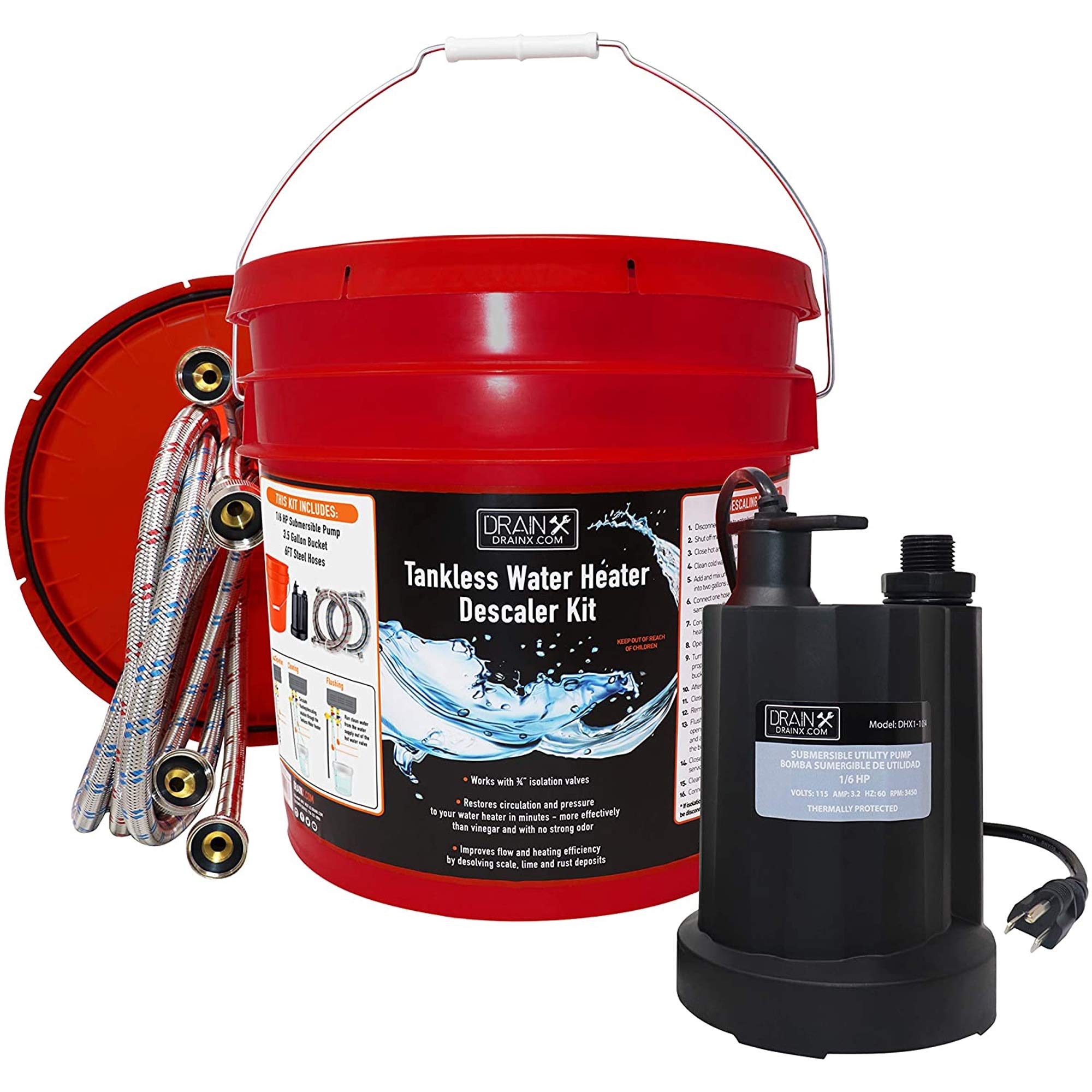 Drainx Tankless Water Heater Flush Kit - Red/ Black