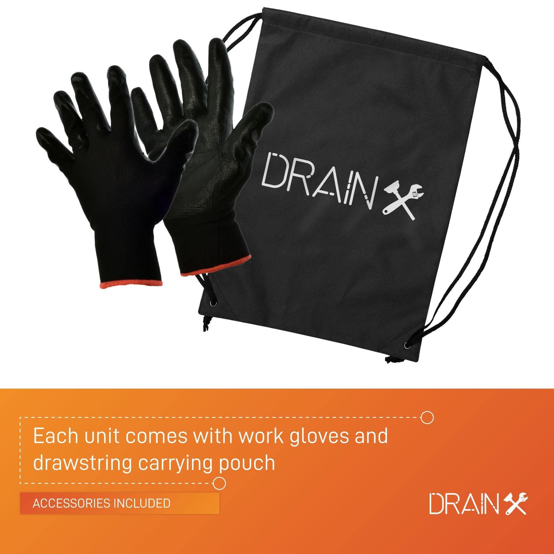 DrainX Drain Auger Pro | Heavy Duty Steel Drum Plumbing Drain Snake with  25-Ft Drain Cleaning Cable | Comes with Work Gloves and Storage Bag